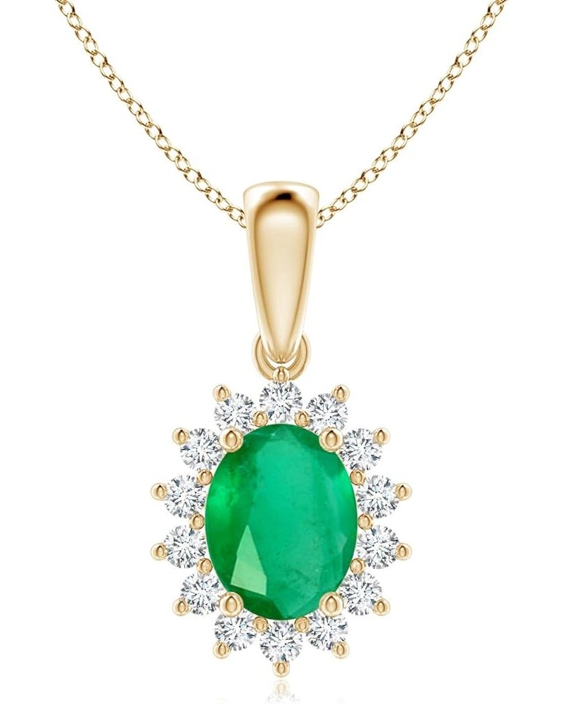 Natural Emerald Halo Solitaire Pendant Necklace for Women, Girls in 14K Solid Gold/Platinum | May Birthstone | Jewelry Gift f...