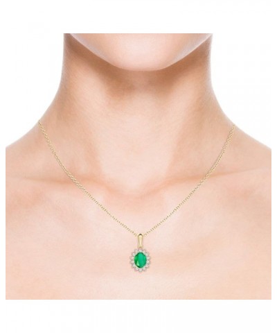 Natural Emerald Halo Solitaire Pendant Necklace for Women, Girls in 14K Solid Gold/Platinum | May Birthstone | Jewelry Gift f...