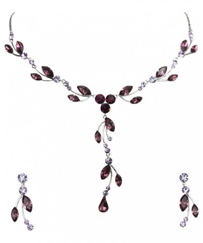 Gorgeous Rhinestone Crystal Floral Necklace Earrings Set Purple $18.81 Jewelry Sets