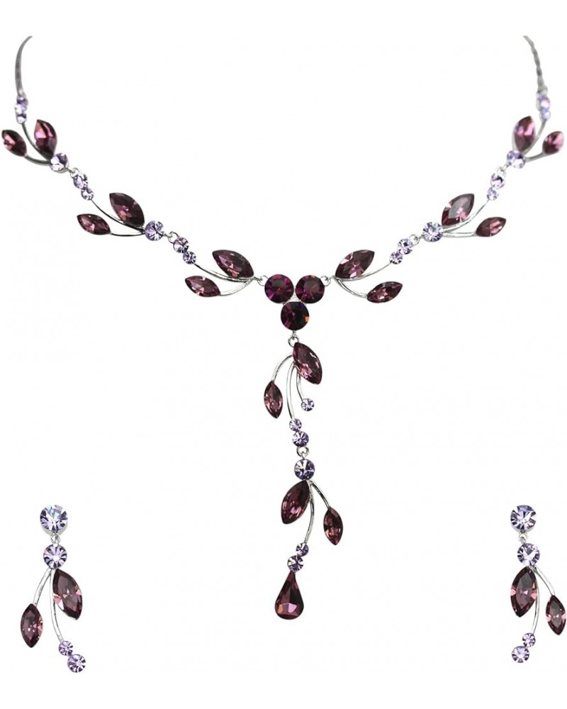 Gorgeous Rhinestone Crystal Floral Necklace Earrings Set Purple $18.81 Jewelry Sets