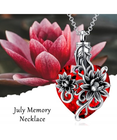 Birth Flower Cremation Jewelry for Ashes Sterling Silver with Teardrop/Heart Crystal Urn Necklace Memorial Keepsake Jewelry w...