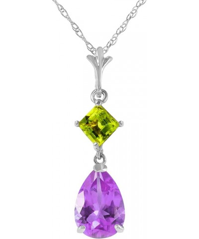 2 Carat 14k Solid White Gold Necklace with Natural Amethyst and Natural Peridot Drop Pendant 22.0 Inches $98.94 Necklaces