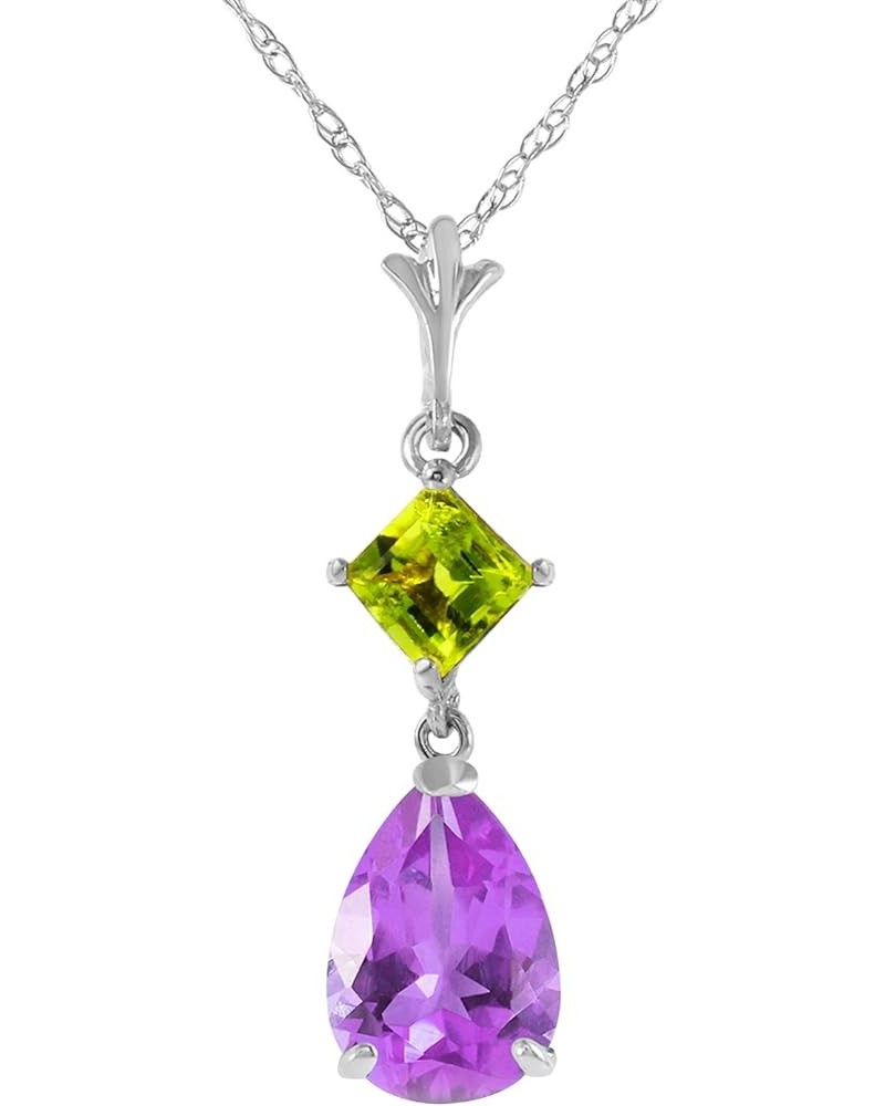 2 Carat 14k Solid White Gold Necklace with Natural Amethyst and Natural Peridot Drop Pendant 22.0 Inches $98.94 Necklaces