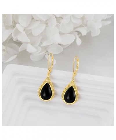 Black Onyx Earrings Sterling Silver 18K Yellow Gold Plated Filigree Boho Dangle Earrings Jewelry Gifts for Women Girls Black ...