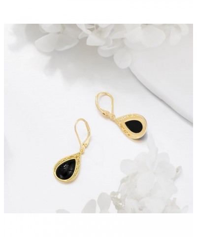 Black Onyx Earrings Sterling Silver 18K Yellow Gold Plated Filigree Boho Dangle Earrings Jewelry Gifts for Women Girls Black ...