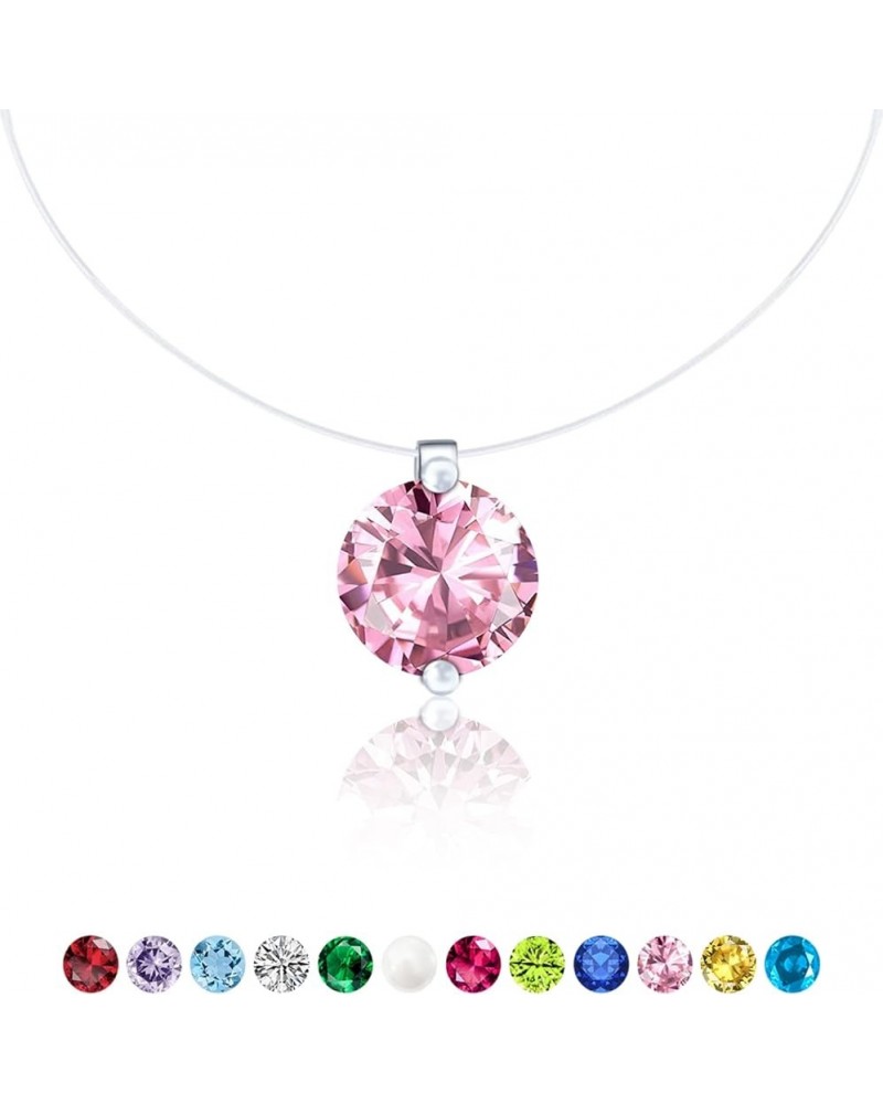 Birthstone Necklace 925 Silver x Cubic Zirconia Solitaire Pendant & Clear Chocker Chain Gift Valentine's Day 10. October - Pi...