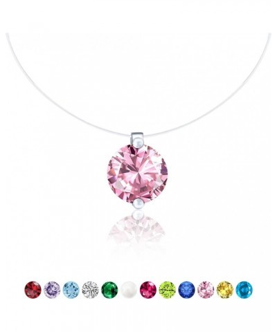 Birthstone Necklace 925 Silver x Cubic Zirconia Solitaire Pendant & Clear Chocker Chain Gift Valentine's Day 10. October - Pi...