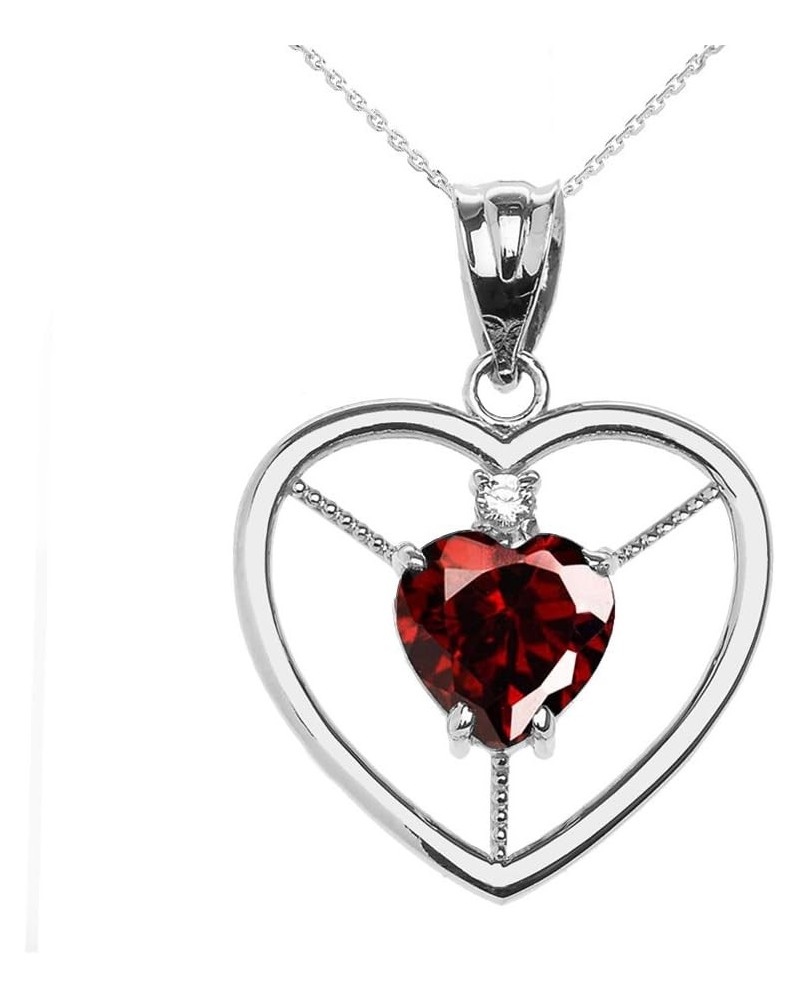 14k White Gold Heart January Birthstone Genuine Garnet and Diamond Open Heart Pendant Necklace 22.0 Inches $122.39 Necklaces