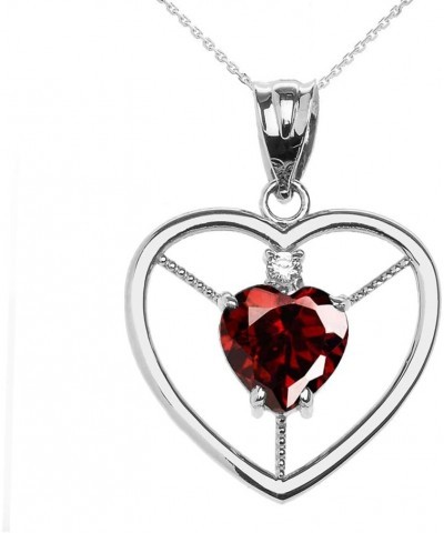 14k White Gold Heart January Birthstone Genuine Garnet and Diamond Open Heart Pendant Necklace 22.0 Inches $122.39 Necklaces