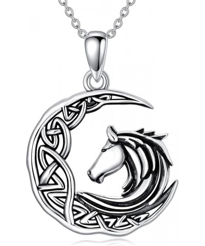 Horseshoe Horse Necklace 925 Sterling Silver Celtic Knot Horse Pendant Lucky Horse Jewelry Gifts for Women Girls… Moon Horse ...