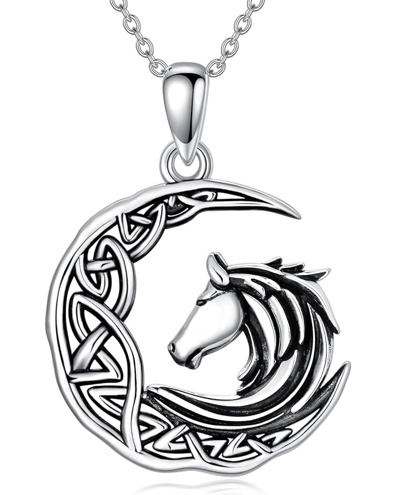 Horseshoe Horse Necklace 925 Sterling Silver Celtic Knot Horse Pendant Lucky Horse Jewelry Gifts for Women Girls… Moon Horse ...