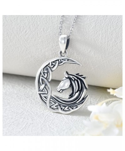 Horseshoe Horse Necklace 925 Sterling Silver Celtic Knot Horse Pendant Lucky Horse Jewelry Gifts for Women Girls… Moon Horse ...