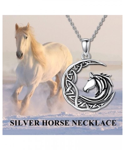 Horseshoe Horse Necklace 925 Sterling Silver Celtic Knot Horse Pendant Lucky Horse Jewelry Gifts for Women Girls… Moon Horse ...