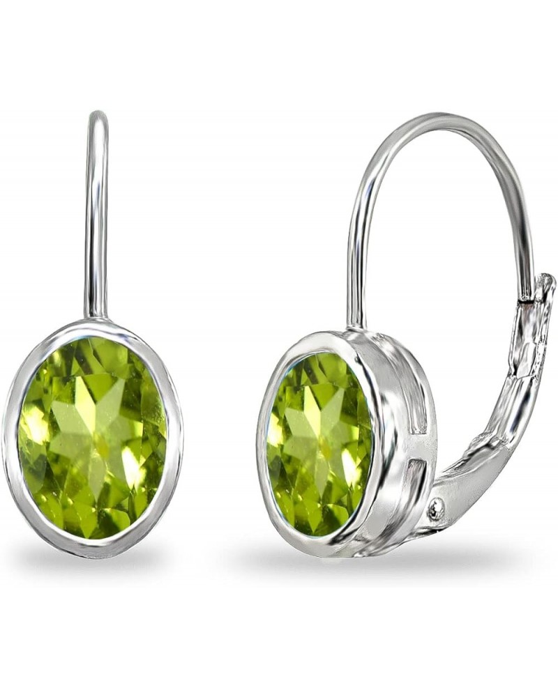 Sterling Silver Genuine or Synthetic Gemstone 7x5mm Oval Bezel-Set Dainty Leverback Earrings Peridot $17.99 Earrings