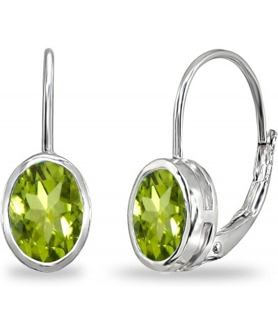 Sterling Silver Genuine or Synthetic Gemstone 7x5mm Oval Bezel-Set Dainty Leverback Earrings Peridot $17.99 Earrings