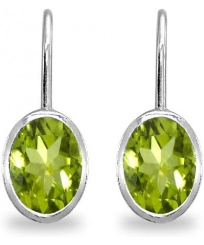 Sterling Silver Genuine or Synthetic Gemstone 7x5mm Oval Bezel-Set Dainty Leverback Earrings Peridot $17.99 Earrings