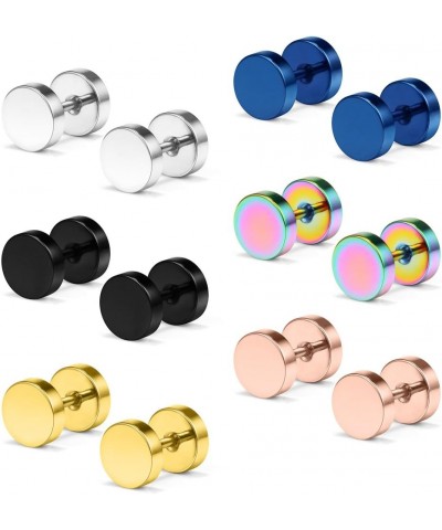 18G Mix Color Stainless Steel Mens Womens Faux Gauges Ear Plugs Tunnel Earrings Stud 3-8mm 6Pairs 6Pairs - 4mm $9.17 Earrings