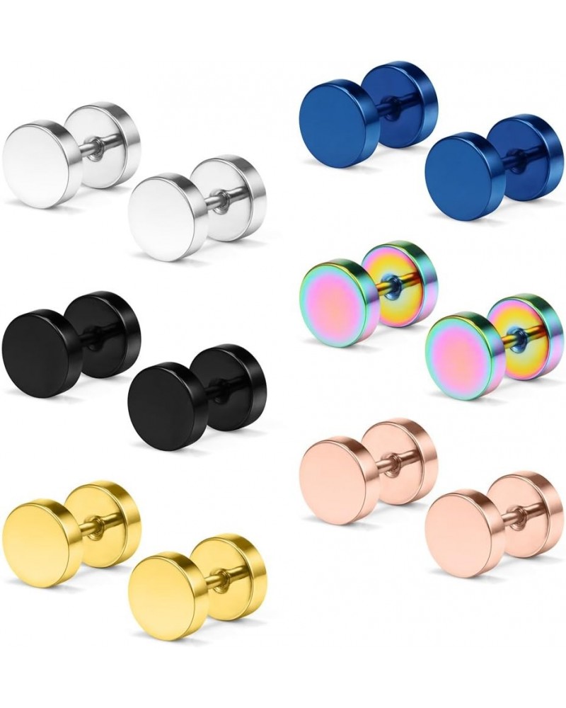 18G Mix Color Stainless Steel Mens Womens Faux Gauges Ear Plugs Tunnel Earrings Stud 3-8mm 6Pairs 6Pairs - 4mm $9.17 Earrings