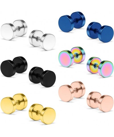 18G Mix Color Stainless Steel Mens Womens Faux Gauges Ear Plugs Tunnel Earrings Stud 3-8mm 6Pairs 6Pairs - 4mm $9.17 Earrings