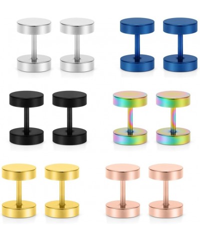 18G Mix Color Stainless Steel Mens Womens Faux Gauges Ear Plugs Tunnel Earrings Stud 3-8mm 6Pairs 6Pairs - 4mm $9.17 Earrings