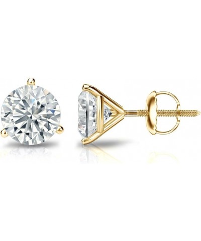 1/4 to 2 Carat Round Diamond Simulant Cubic Zirconia Stud Earrings in 14k Yellow Gold with 3-Prong Martini Screw Back 0.4 car...