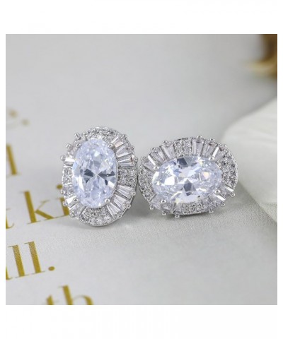 CZ Halo Stud Earring Simulated Diamond Cubic Zirconia Hypoallergenic 925 Silver Post for Women Men Teens Girl 18*15MM Oval Wh...