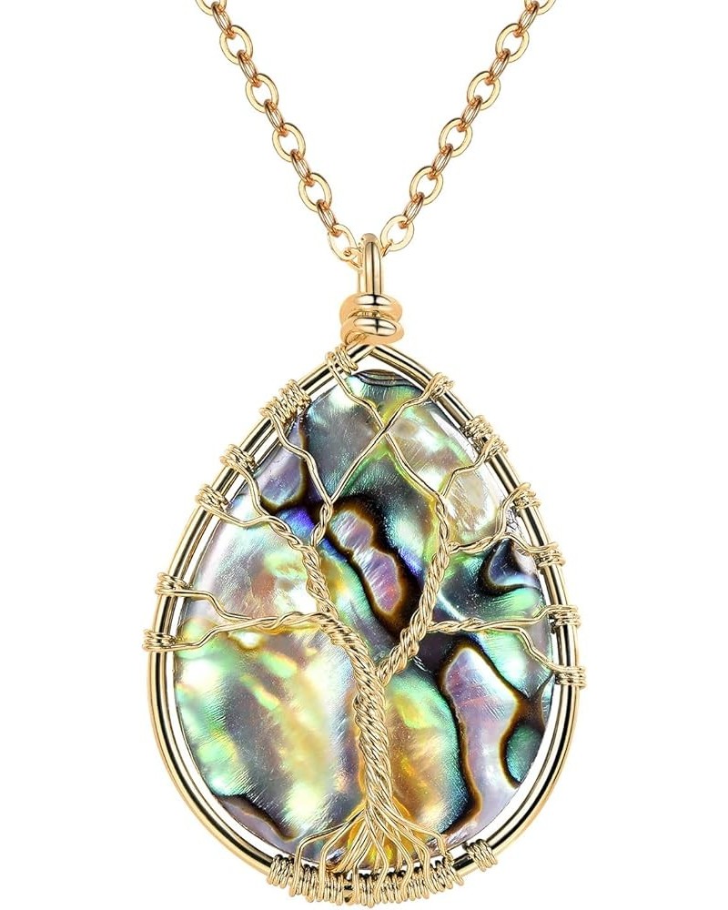 Stainless Steel Wire Wrapped Tree of Life Abalone Necklaces Handmade Costume Jewelry Long Necklaces for Women (Send Gift Box)...