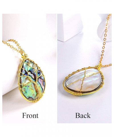 Stainless Steel Wire Wrapped Tree of Life Abalone Necklaces Handmade Costume Jewelry Long Necklaces for Women (Send Gift Box)...