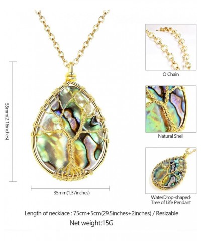 Stainless Steel Wire Wrapped Tree of Life Abalone Necklaces Handmade Costume Jewelry Long Necklaces for Women (Send Gift Box)...