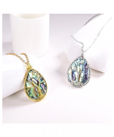 Stainless Steel Wire Wrapped Tree of Life Abalone Necklaces Handmade Costume Jewelry Long Necklaces for Women (Send Gift Box)...