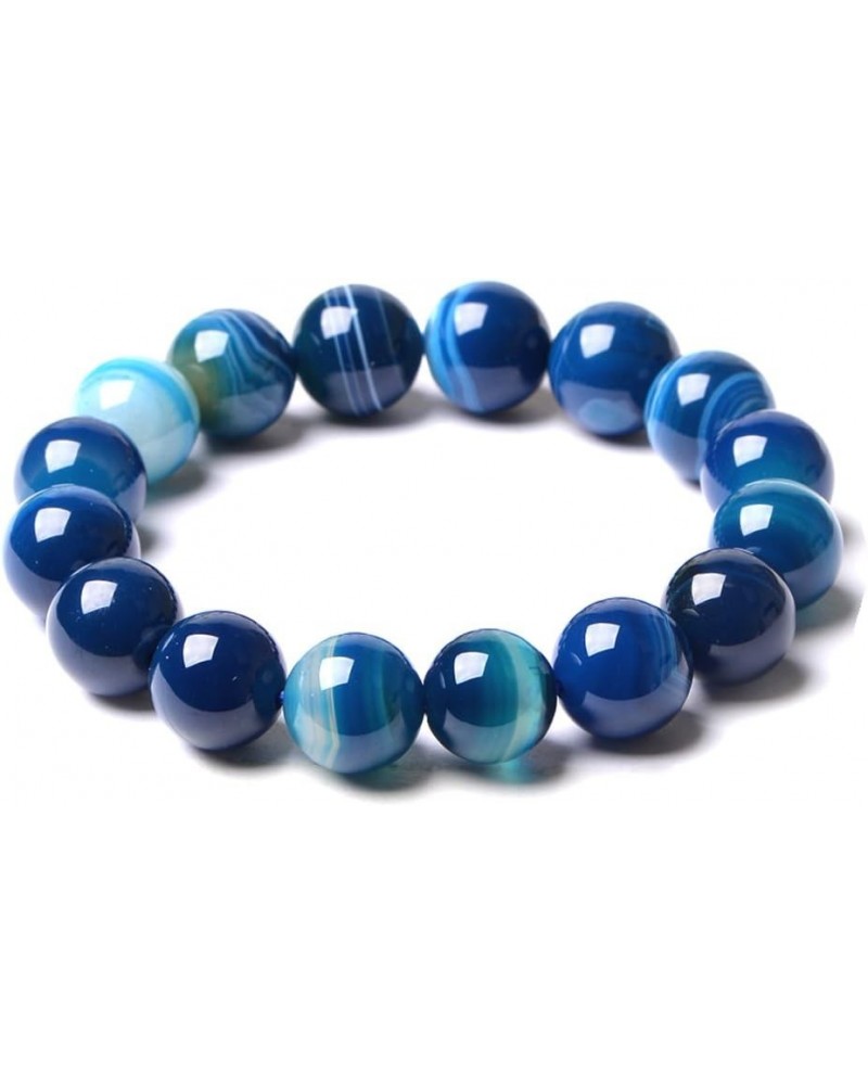 Natural Healing Power Rarely Seen Blue Sardonyx Agate Crystal Bracelet Prayer Beads Elastic 8mm/6.1 inch $14.58 Bracelets