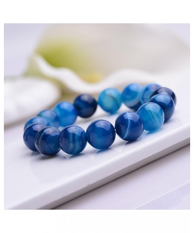 Natural Healing Power Rarely Seen Blue Sardonyx Agate Crystal Bracelet Prayer Beads Elastic 8mm/6.1 inch $14.58 Bracelets