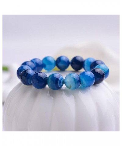 Natural Healing Power Rarely Seen Blue Sardonyx Agate Crystal Bracelet Prayer Beads Elastic 8mm/6.1 inch $14.58 Bracelets