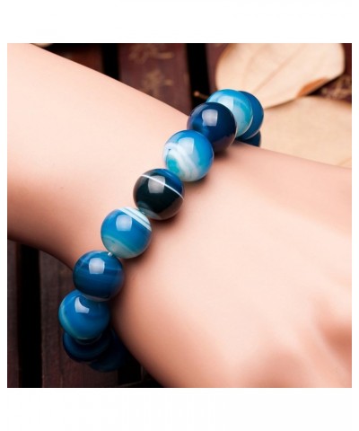 Natural Healing Power Rarely Seen Blue Sardonyx Agate Crystal Bracelet Prayer Beads Elastic 8mm/6.1 inch $14.58 Bracelets