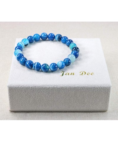 Natural Healing Power Rarely Seen Blue Sardonyx Agate Crystal Bracelet Prayer Beads Elastic 8mm/6.1 inch $14.58 Bracelets