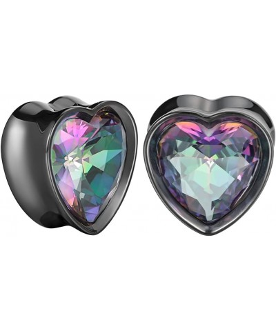 Surgical Steel Heart-Shaped Zircon Double Flared Ear Tunnels And Plugs Stretcher Expander Sold As Pair Gauge 8mm-25mm 3/4"-19...