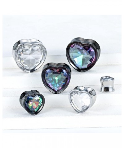 Surgical Steel Heart-Shaped Zircon Double Flared Ear Tunnels And Plugs Stretcher Expander Sold As Pair Gauge 8mm-25mm 3/4"-19...