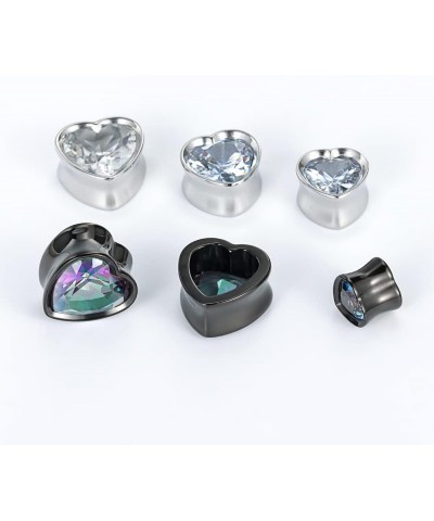 Surgical Steel Heart-Shaped Zircon Double Flared Ear Tunnels And Plugs Stretcher Expander Sold As Pair Gauge 8mm-25mm 3/4"-19...