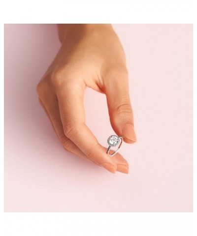 Jewelry Round Sparkle Halo Cubic Zirconia Ring in Sterling Silver, With Gift Box $38.00 Rings