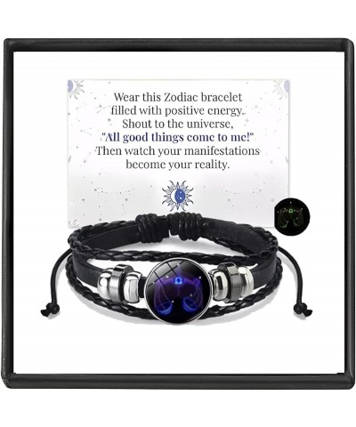 Zodiac Signs Spirit Bracelet,12 Constellation Zodiac Handmade Woven Zodiac Guitar String PU Leather Luminous Bracelets Unisex...