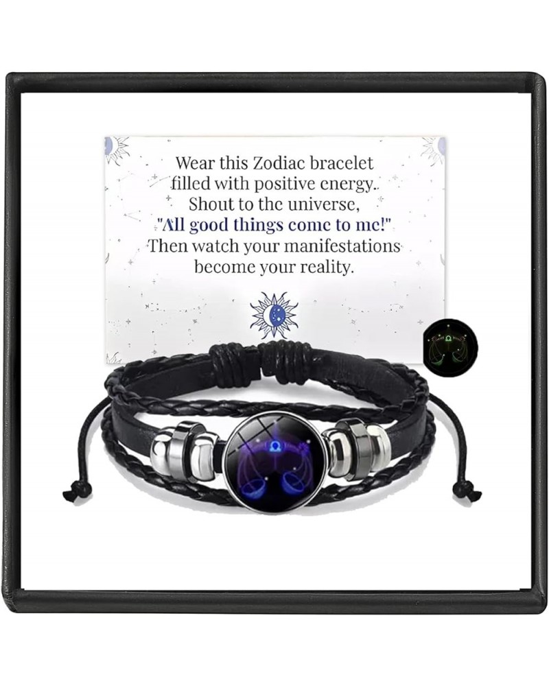 Zodiac Signs Spirit Bracelet,12 Constellation Zodiac Handmade Woven Zodiac Guitar String PU Leather Luminous Bracelets Unisex...