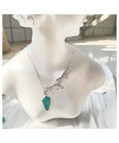 Leaf Necklace with Turquoise Pendant, 925 Sterling Silver Necklace Vintage Western Turquoise Jewelry Gift for Women A_Turquoi...