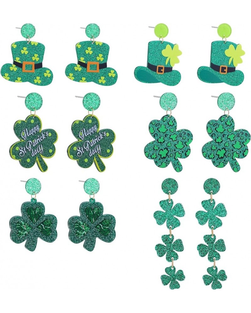 8pcs St. Patrick's Day Earrings Green Clover Leaf Earrings for Women Shamrock Lucky Hat leprechaun Drop Dangle Earrings Irish...