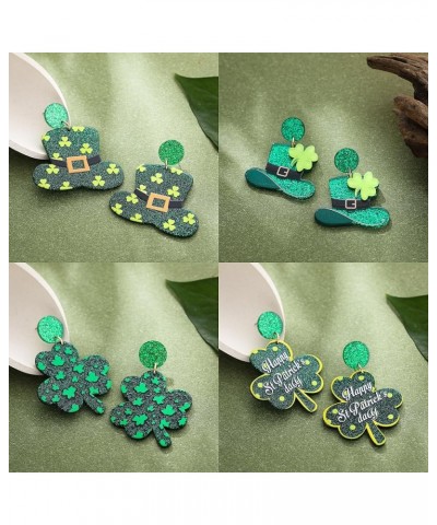 8pcs St. Patrick's Day Earrings Green Clover Leaf Earrings for Women Shamrock Lucky Hat leprechaun Drop Dangle Earrings Irish...