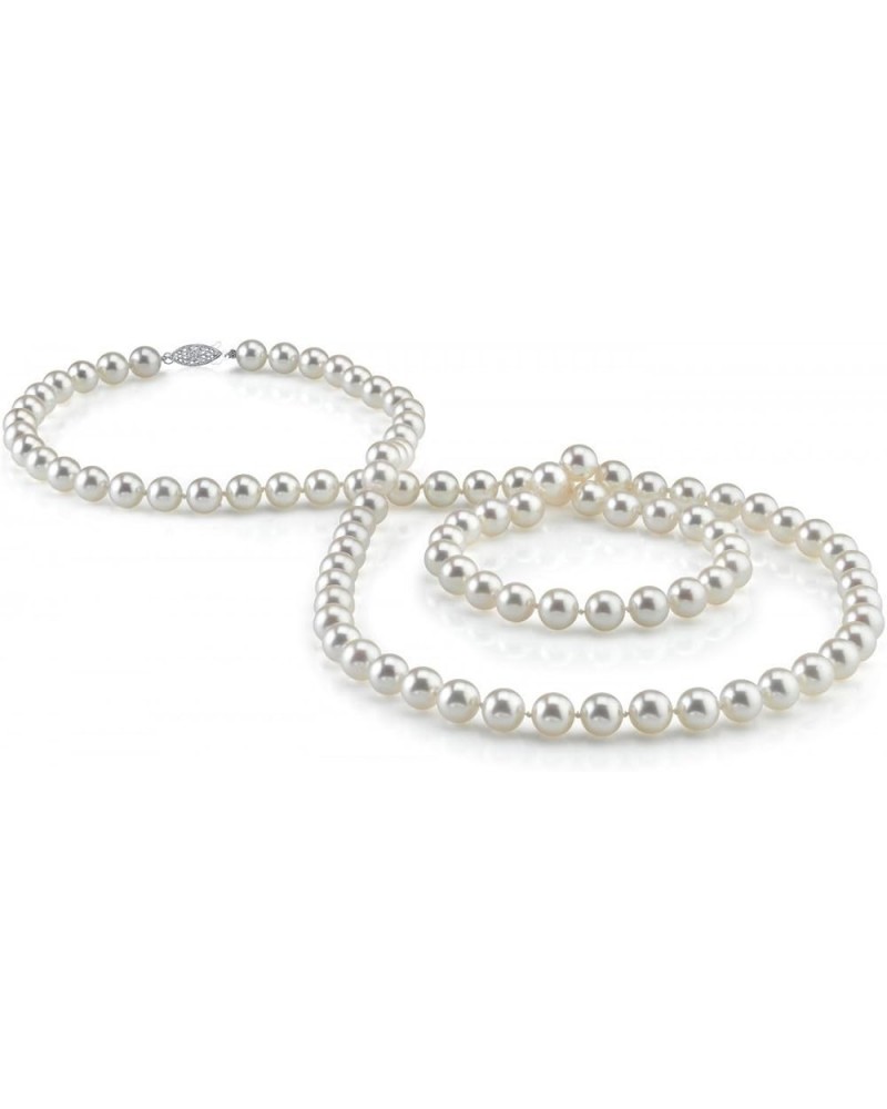 14K Gold 7-8mm AAA Quality White Freshwater Cultured Pearl Necklace for Women in 51" Rope Length White Gold $123.76 Necklaces