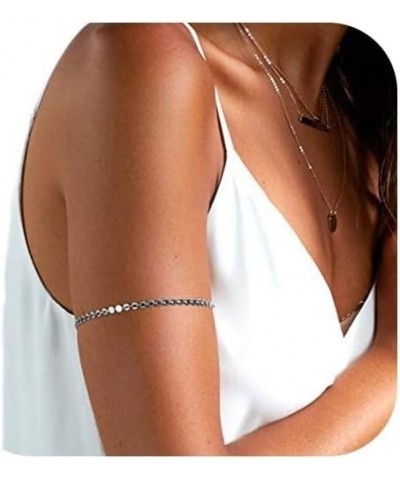 Boho Upper Arm Cuff Sequin Arm Bangles Tassel Armlet Open Cuff Dainty Armlet Armband For Women and Girls Silver $6.84 Bracelets