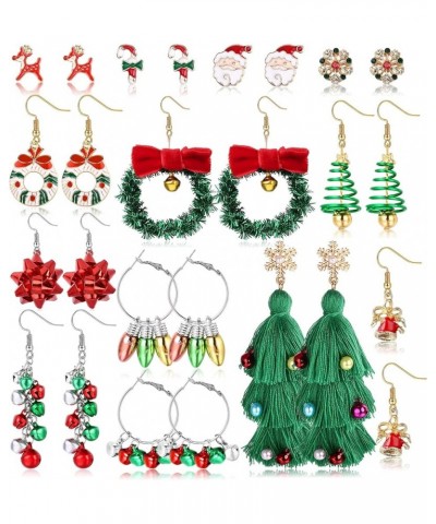 13 Pairs Christmas Earrings for Women Xmas Santa Snowflake Stud Earrings Christmas Tree Bell Light Bulb Bow Dangle Earrings S...