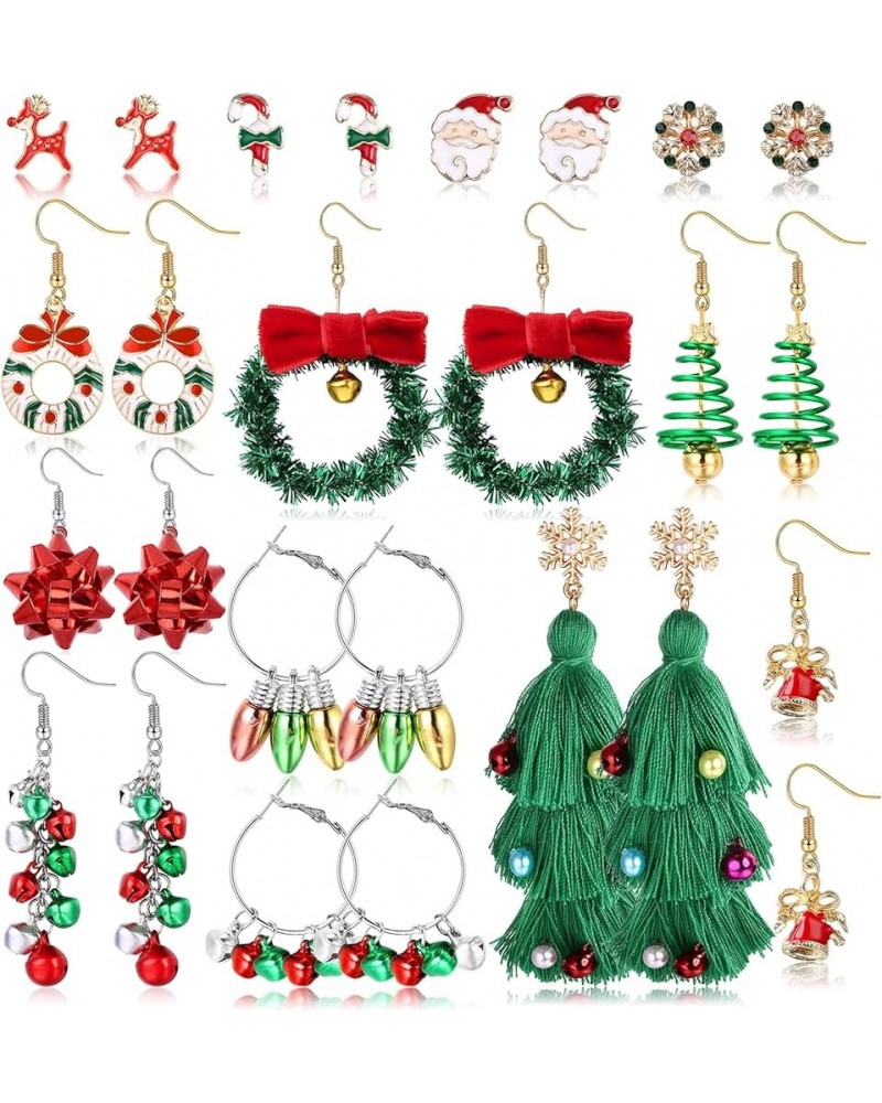 13 Pairs Christmas Earrings for Women Xmas Santa Snowflake Stud Earrings Christmas Tree Bell Light Bulb Bow Dangle Earrings S...