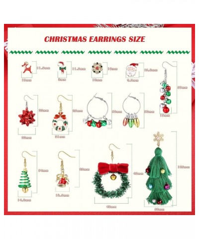 13 Pairs Christmas Earrings for Women Xmas Santa Snowflake Stud Earrings Christmas Tree Bell Light Bulb Bow Dangle Earrings S...