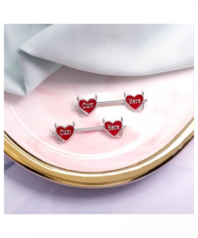 Cum Here Nipple Ring 14G 316LSurgical Steel Nipple Barbell Heart Shape Devil Body Piercing Jewelry for Women Men…… Style I $8...